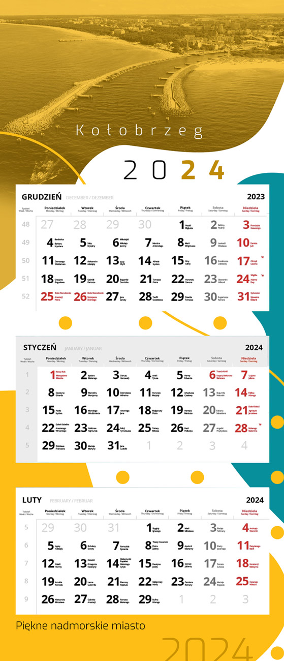 Calendarios seccionado en tres partes con publicidad